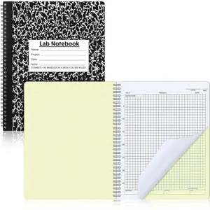 1 Pack Carbonless Lab Notebook Carbon Copy 8.5'' x 11'' 25 Sets 50 Total Pages, Grid Coil Binding Notebook for Laboratory Engineering Chemistry Computation Science, Black and White