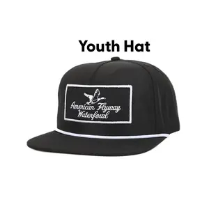 Youth Throwback Vintage Rope Hat Black w Patch and White Rope Adjustable Snapback Cap Nylon Material
