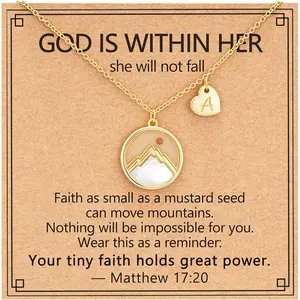 Mustard Seed Initial A-Z Necklace, Graduation Gifts 14K Gold Plated Moving Mountains Faith Confirmation First Communion Baptism Christian Religious Gifts 17+3 Inches
