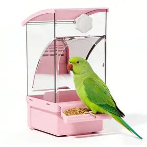 Bird Feeder for Cage - Automatic Gravity Food Dispenser with Perch, Clear Acrylic Seed Storage for Parakeets, Cockatiels, Budgies & Finches, Waste-Free Design, Premium Acrylic Material, 360° Transparent View Squirrel-proof Metal Feeding Station