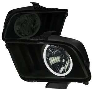 2005-2009 Mustang LED Halo Factory Style Headlights (Matte Black Housing/Smoke Lens)