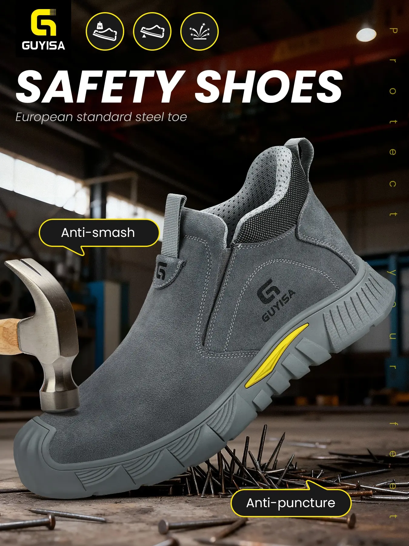 Safety Shoes Steel Toe Welder Fireproof Anti-Scald Suede Leather Comfortable Protection Shoe Impact Resistant Kevlar Sole Eu Standard