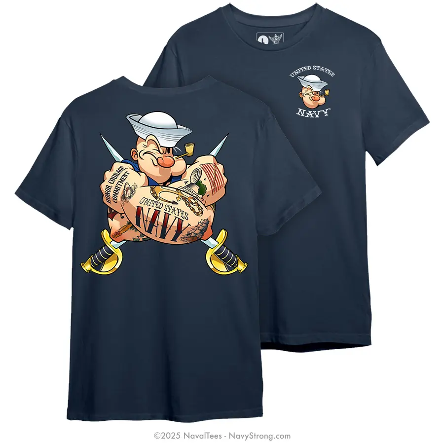 "Tattooed Popeye" 100% Cotton Tee | Navy