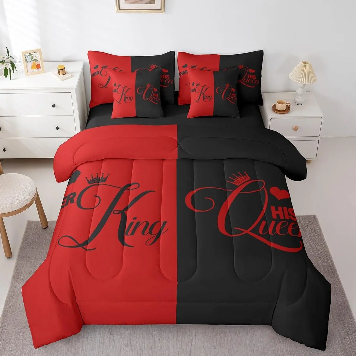 Feelyou 7-Piece Crown Microfiber Bed in a Bag Comforter Set - Ultra Soft Romantic Bedding Set for Valentine’s Day, Multi-Size Options Including Queen Size Comforter, Microfiber Bedding Set, Soft Bedding Sets