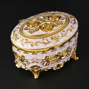 Vintage Rose Pattern Jewelry Storage Box, 1 Count Elegant Decorative Jewelry Organizer with Lid, Home Organizer for Earrings, Rings, Necklaces, Accessories Box