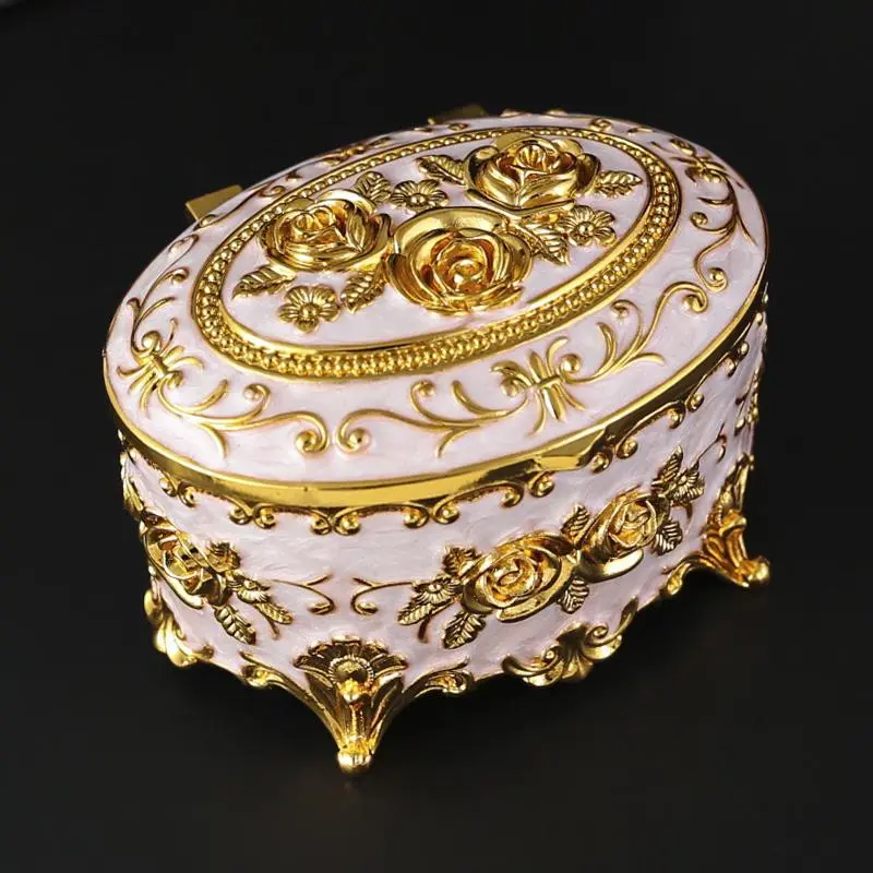 Vintage Rose Pattern Jewelry Storage Box, 1 Count Elegant Decorative Jewelry Organizer with Lid, Home Organizer for Earrings, Rings, Necklaces, Accessories Box, Foldable Storage Containers with Lids, Collapsible Design Boxes