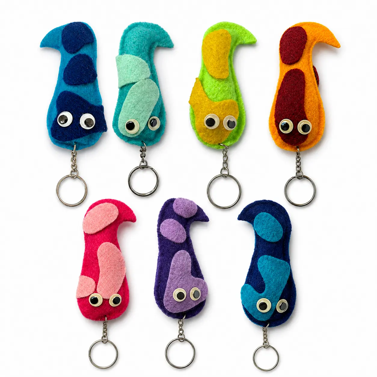 Handmade Colorful Felt Worm Keychains – Cute Bag & Backpack Charms