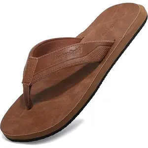 ARRIGOBELLO Men's leather flip flops stylish and comfortable non-slip design slippers suitable for daily outdoor and beach wear arch support Sandal Boy Footwear Soft Summer Brown Usat0906-4 Shoe Walking Shoes