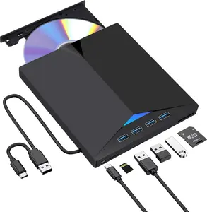Laptop External CD DVD Drive，7 in 1 USB 3.0 & Type-C DVD Player, Portable CD/DVD Burner, External DVD Drive for Laptop Desktop PC, for Windows 11/10/8/7 Linux, Boyfriend Gift, Office Accessories, Home Office, Teenage Boy Gifts