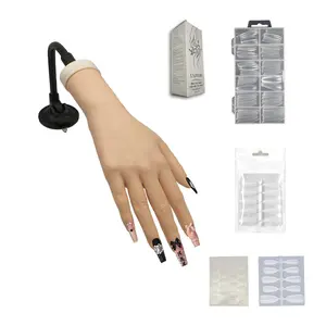 Practice Hand for Acrylic Nails, Realistic, Silicone, Fake Hand with Strong Suction Cup, Nail Practice Hand with Acrylic Nails and Jelly Gel, Realistic Mannequin Hand Clear Cutics
