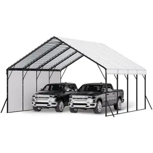 VEVOR 10× 15 ft Outdoor Storage Shed Tent with Heavy-Duty Steel Frame, 2 Roll-Up Doors Air Vents, Waterproof Portable Garage Carport Shelter for Motorcycle, Lawn Mower, Garden Tools - BeigeVEVOR Super Brand Day