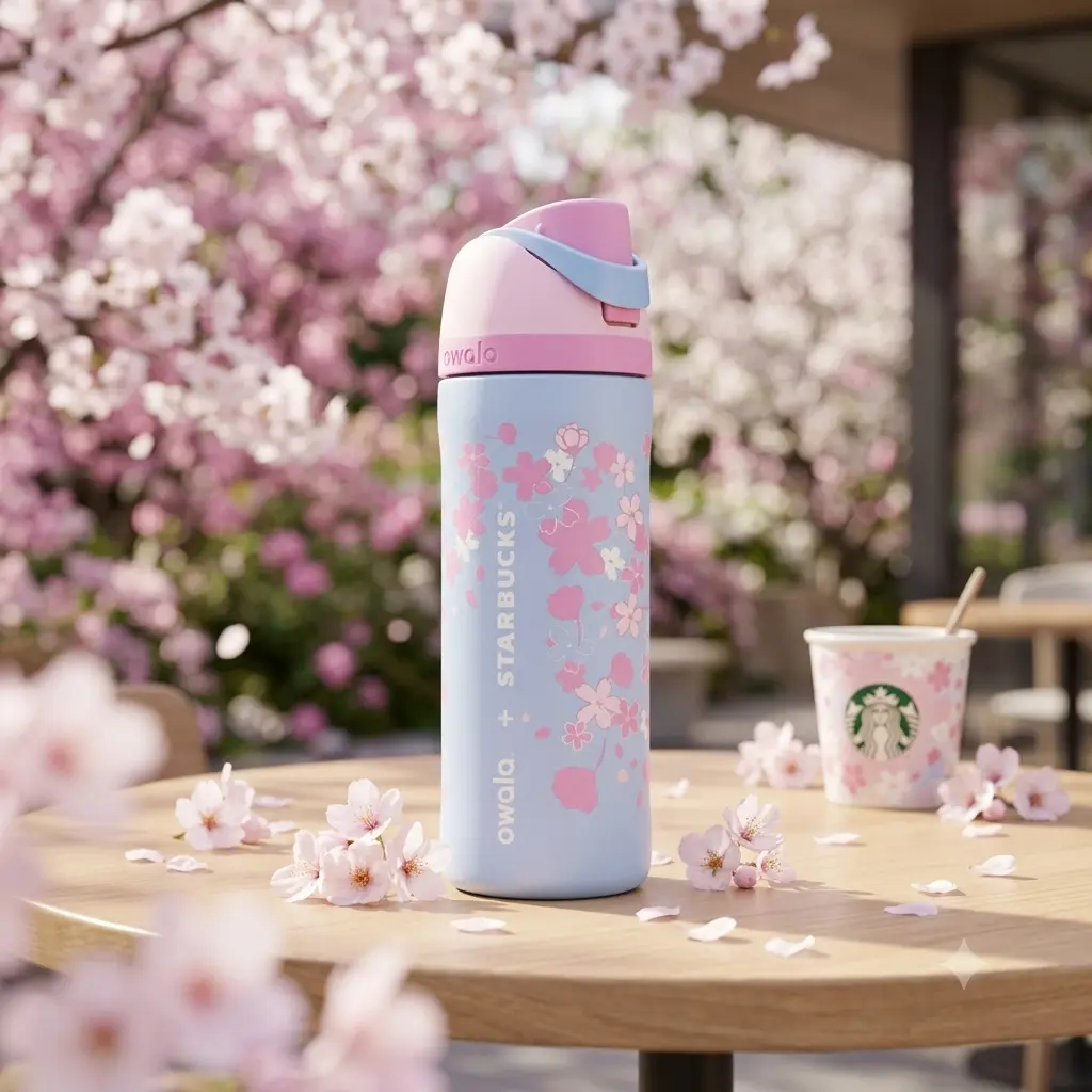 Owala FreeSip 24oz Triple-Wall Thermal Flask, Special Rare Edition Sakura Cherry Blossom Pastel Pink Gradient Stainless Steel Gym Sports Bottle