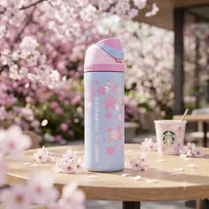 Owala FreeSip 24oz Triple-Wall Thermal Flask, Special Rare Edition Sakura Cherry Blossom Pastel Pink Gradient Stainless Steel Gym Sports Bottle