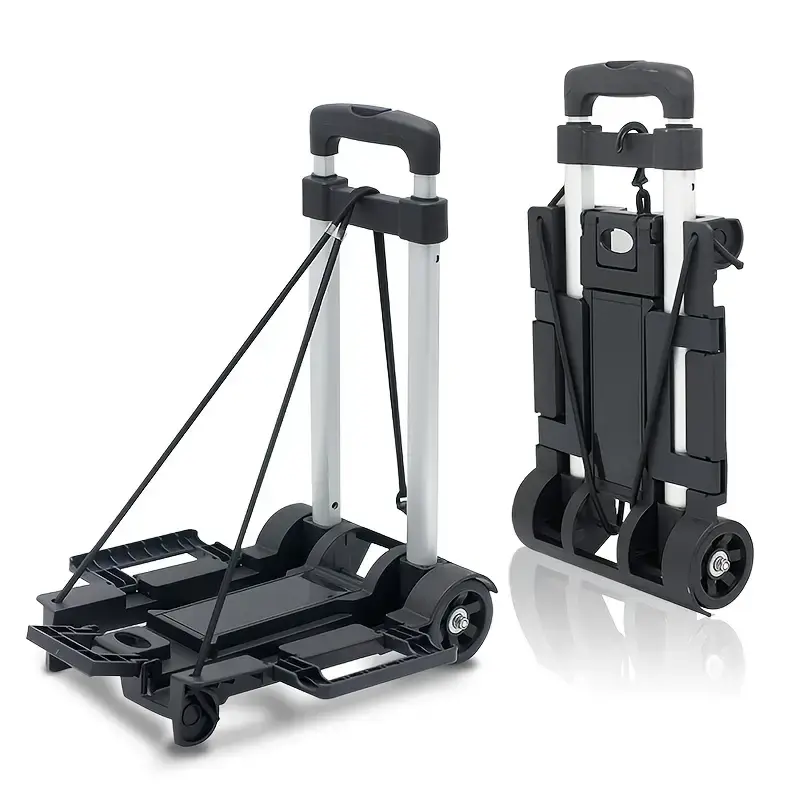 ABS Lightweight Folding Hand Truck - 70lbs (25kg+) Heavy-Duty Durable Dual-Wheel Portable Cart, Adjustable Handle, Luggage Straps - Compact Foldable Travel Gear, Durable Travel Accessory for Daily Moving, Office Use