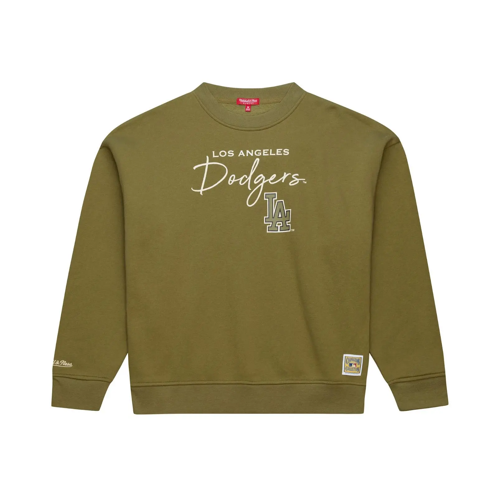 Women's Los Angeles Dodgers Olive Midweight Crewneck Sweatshirt MLB Throwback Vintage Fan Gear Mitchell & Ness