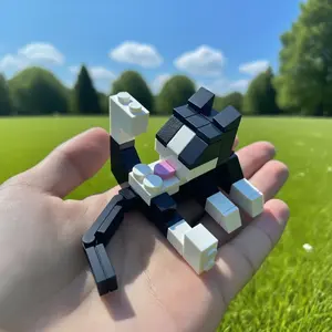 Moc Mini Cow Cat Building Blocks, Model Building Blocks, DIY Cute Pet Decoration, Adorable Desk Ornament, Adorable Design, Birthday Creative Gift, Desk Accessory, Stacking Building Blocks