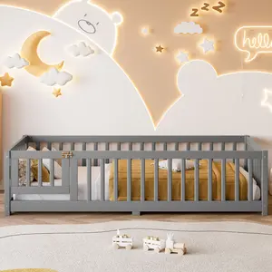 Bellemave Pure Solid Pine  Bed Frame - 0 Formaldehyde, Safe Fence Safety Rails, Low Profile, Stable Support, No Noise, Small Door, 77.5x40.7x17.5in