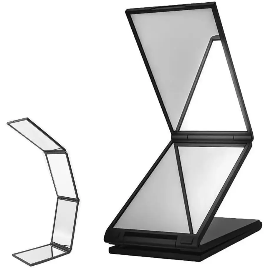 Foldable Makeup Mirror, Foldable Vanity Mirror, Cosmetic Mirror, 4 Way Mirror, Adjustable Mirror, 360 Degree Handheld Desktop Portable Self Hair Haircut Makeup Barber Mirrors, for Hair Cutting, Styling, Grooming,Vehicle Maintenance.1Pcs