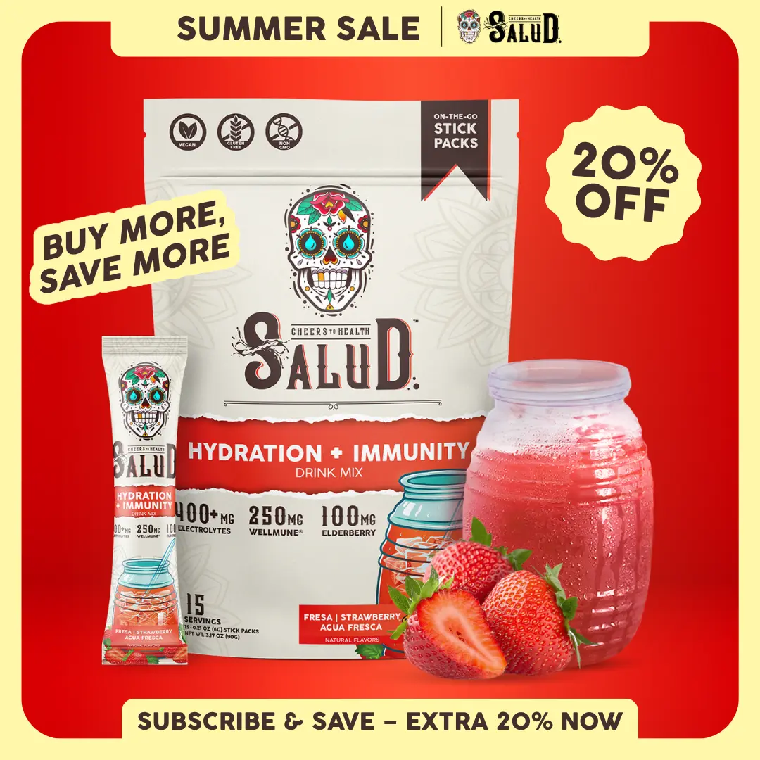 Salud 2-in-1 [Hydration + Immunity - Fresa | Strawberry ] Electrolytes Powder, Agua Fresca Drink Mix, Elderberry, Dairy & Soy Free, Non-GMO, Gluten Free, Vegan, Low Calorie, 1g Sugar (15 Servings)