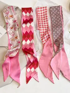 5-in-1 Pink Scarf for Hair Neck Bag, Blush Satin Scarf Fashion Hair Scarves for Daily Use, Work Travel Party Style, Coquette Barbiecore Aesthetic Gift