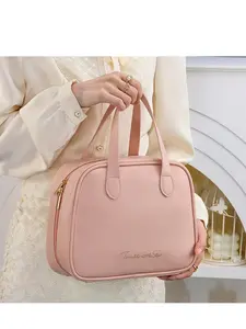 High-End PU Makeup Bag, Large Capacity Travel Cosmetic Organizer, Multi-Functional Bathroom Storage, Portable Partitioned Washbag