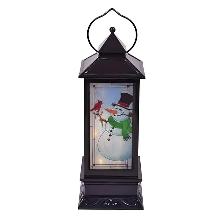 LED Snowman Lantern with Cardinal 11-Inch Holiday Tabletop Light Battery Operated Christmas Decor