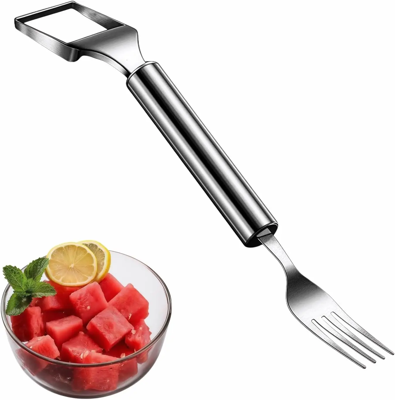 2-in-1 Stainless Steel Watermelon Slicer & Fork | Easy Cut, Serve, Enjoy | Kitchen & Camping Must-Have Tool for Fruit Salad, Parties, BBQ | Dishwasher Safe & Rust-Proof