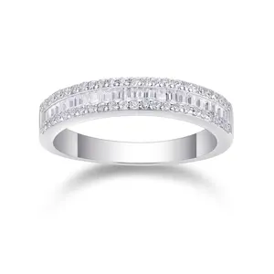 [TW] "Vivid" Emerald Cut Channel Set Moissanite Wedding Band 1.32ct Carat Baguette Moissanite Eternity Band VVS1 D Color 925 Sterling Sliver 18k Platinum Plated Rings for Women (R13129)