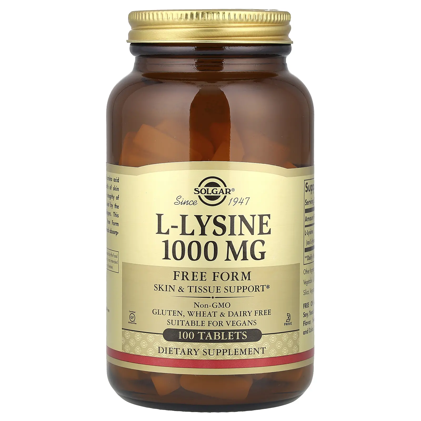 Solgar L-Lysine, Free Form, 1,000 mg, 100 Tablets Solgar L-Lysine, Free Form, 1,000 mg, 100 Tablets