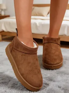 Clearance Sale! Women's spring Furry Ankle Snow Boots,1.5 Inch Genuine Platform Booties Slip On Outdoor Indoor Shoes Fashion Warm Comfortable For Commute Chestnut Boots