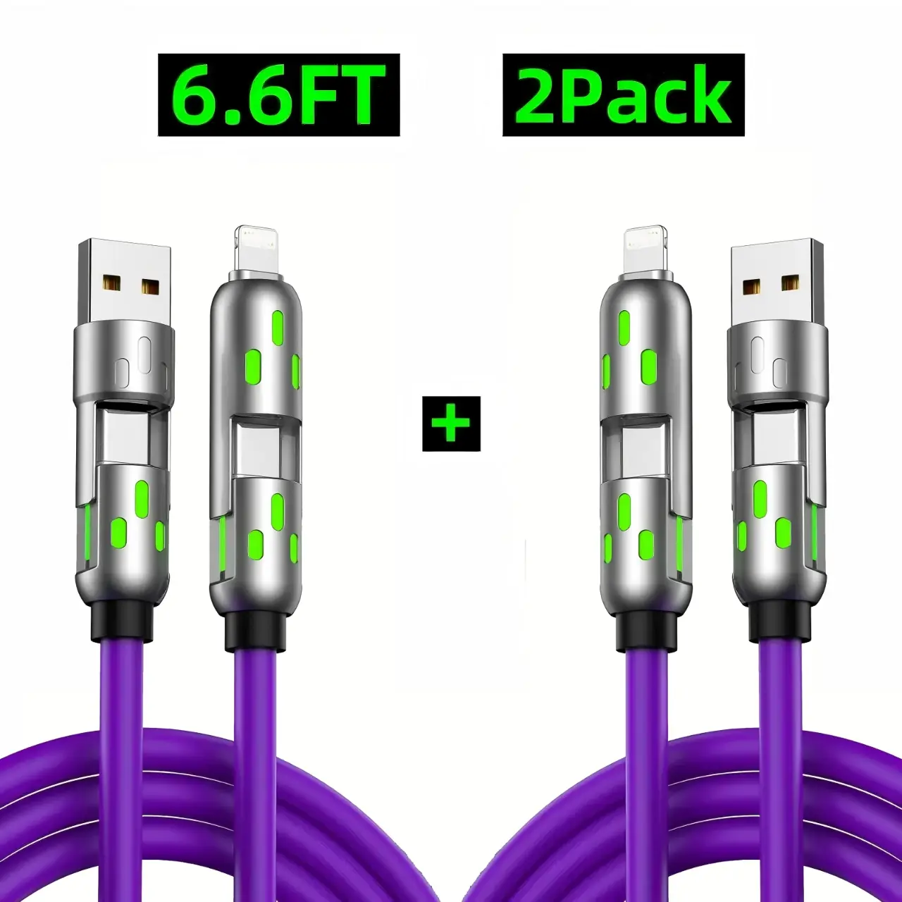 [Buy 1 get 1 free]-6.6FT 4-in-1 USB-C Cable, EXOVAN PD Fast Charging, Data Sync, USB-A, Type-C, Lightning,  Aluminum, Compatible