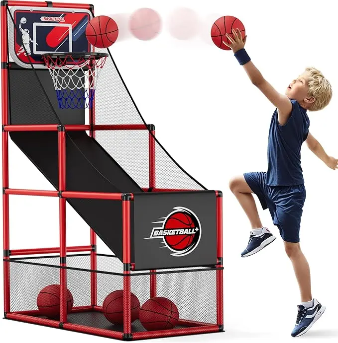 Children's Basketball Hoop Set (Includes 4 Basketballs & Air Pump) — A Home-Based Solo Shooting Game; a Carnival-Style Sports Toy Suitable for Boys and Girls Aged 3 to 8, and an Ideal Choice for Competitive Play. mini arcade effect sound tiktokshopspringg