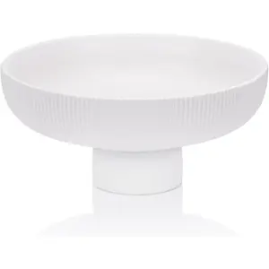 QIANLING Modern Decorative Bowl - Ribbed White Fluted Pedestal Bowl, Multi-Functional Fruit Bowl, Key Bowl, Candy Dish, Ideal for Entryway Table, Kitchen Counter, Living Room, Coffee Table Decor