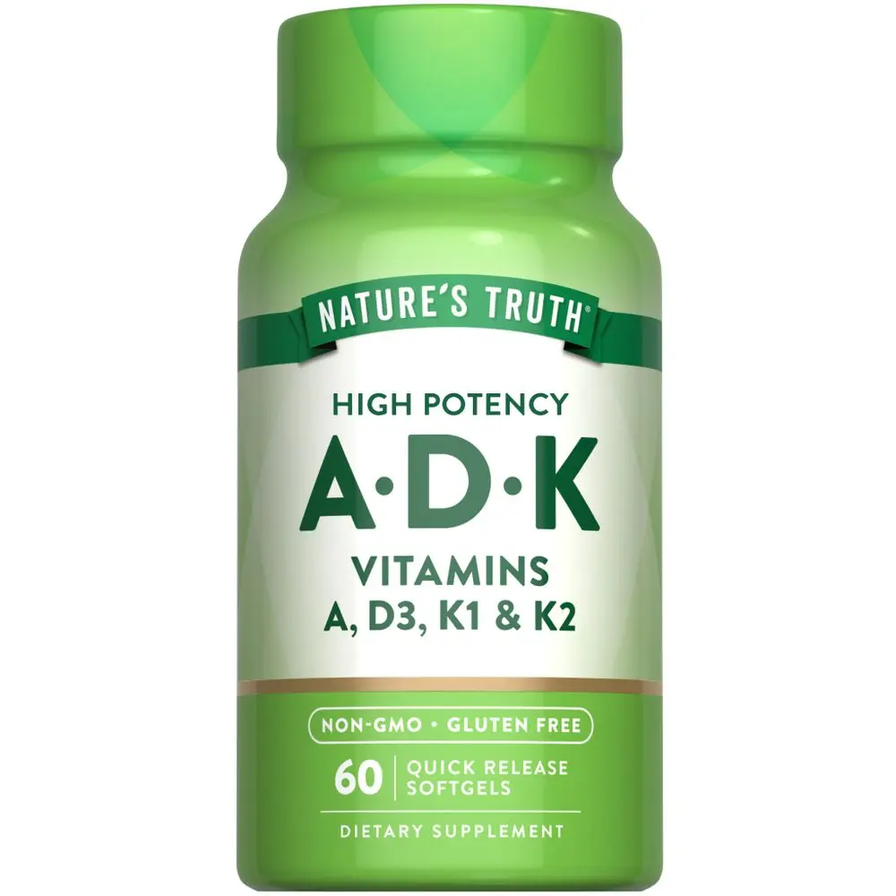 Nature's Truth Vitamins ADK - 60 Softgels - High Potency of Vitamin A, D3, K1 & K2 - Non-GMO & Gluten Free Supplement Nature's Truth Vitamins ADK - 60 Softgels - High Potency of Vitamin A, D3, K1 & K2 - Non-GMO & Gluten Free Supplement