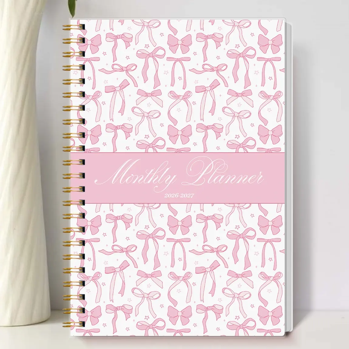 Bow Cover A5 Monthly Planner, Student Academic Planner, Student Planner, Cute Minimalist Schedule Book, 24-Month Calendar Notebook, School Office Daily Organizer, Fashion Stationery Gift, Modern Planner