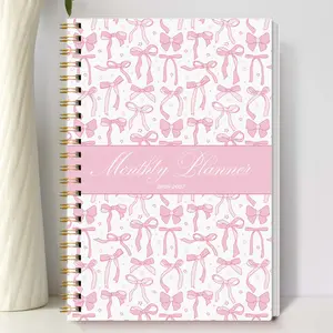 1pc A5 Monthly Spiral Bound Planner 2026.1-2027.12 Pink Bow Cover, Cute Aesthetic Agenda, 24-Month Calendar Notebook, Daily Organizer For School College Office, Trendy Stationery, Must-Have Gift, Back To School