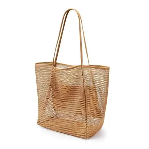 Summer Bestselling Mesh Beach Bag, Large Capacity Windproof Beach Pouch, Water Play Storage Bag, Foldable Grid Shoulder Bag, Outdoor Camping Gear