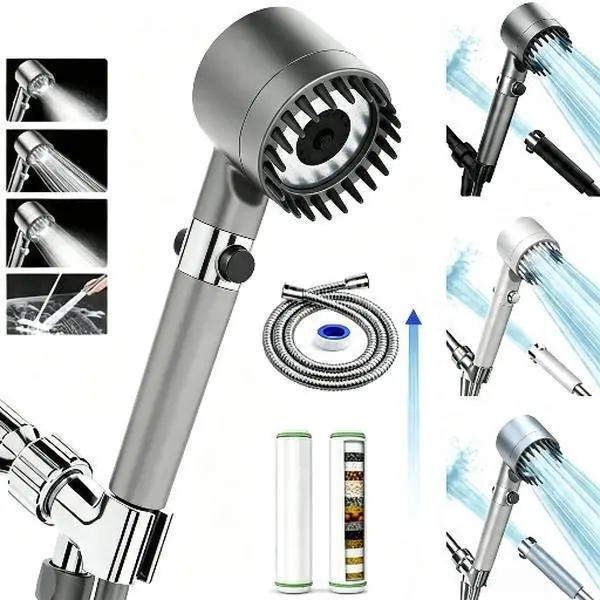High Pressure Chlorine Filter Shower Head with 59'' Hose & Wall Mount Bracket, ABS Thickened Hard Water Filtered Set, 4 Spray Modes, Massage Mode & Pause Switch for Bathroom Home Improvement