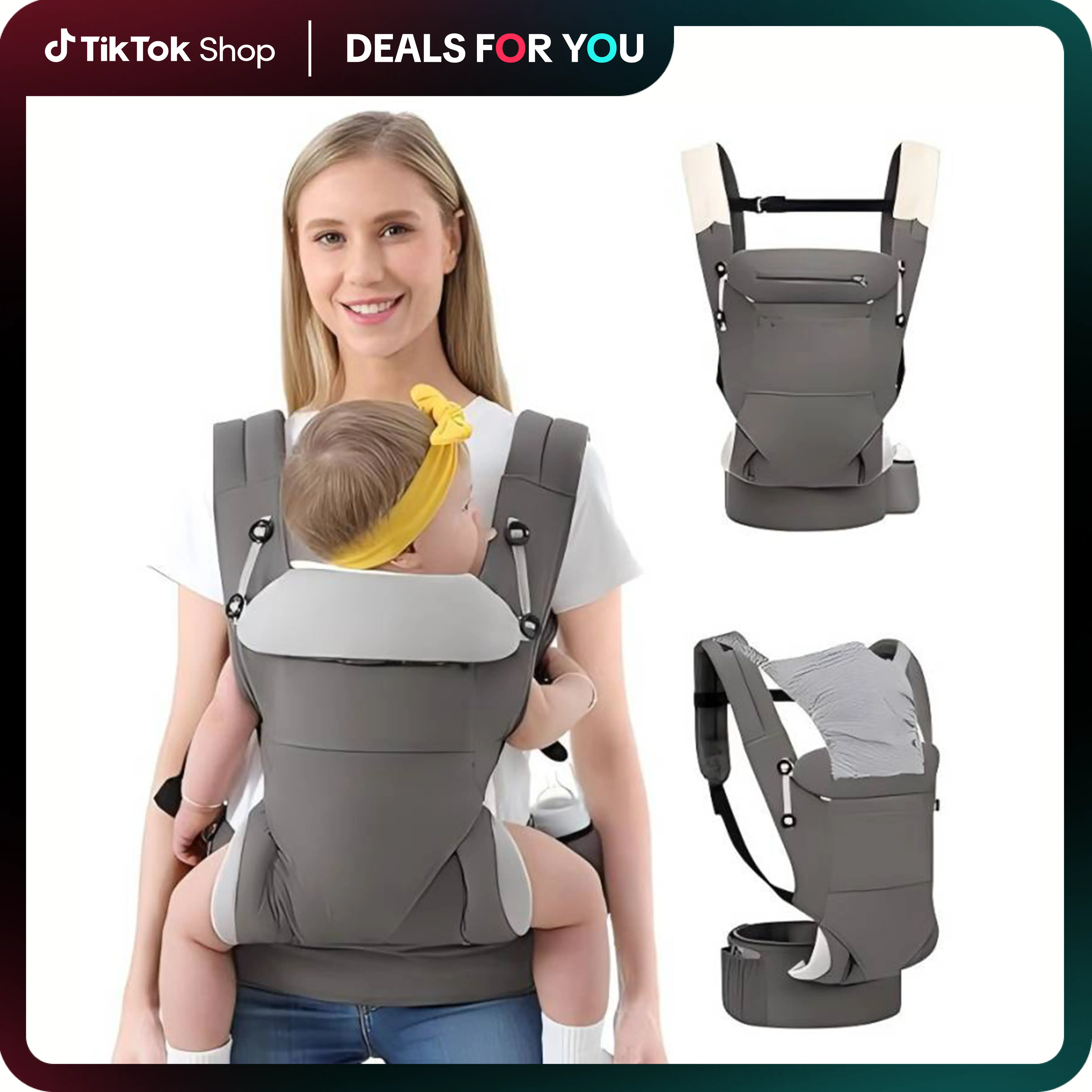 【Dealsforyoudays】Baby Carrier, Ergonomic for Newborn to Toddler with Adjustable Waistband, Multifunctional Pocket, All Carry Positions for 7-45 lbs