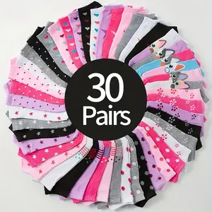 Women's 30 Pairs Random Cartoon Print Ankle Socks - Comfy, Breathable, Versatile Lady Casual Stylish Socks for Women
