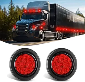 Nilight 2Inch Round Marker Light 2PCS Red 9LED LED Marker Clearance Light Flush Mount with Plug Grommet Pigtail Hardwired for 12V Truck Trailer Tractor Buses Vans Boat