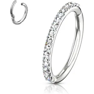 16G/18G Steel Orbital Conch Hoop Hinged Clicker Ring Rounded Clear  Zirconia
