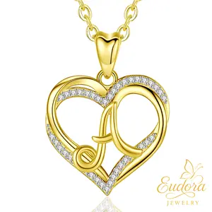 Eudora Initial Heart Necklace for Women, Personalized Gold Plated Letter Pendant A-Z, Cubic Zirconia Jewelry Gift for Her, Mother's Day, Anniversaries