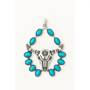 Take The Bull By The Horns Turquoise & Copper Western Fashion Necklace 16.9" Chain w/ 2.5" Extender for Cowgirls & Cowboys