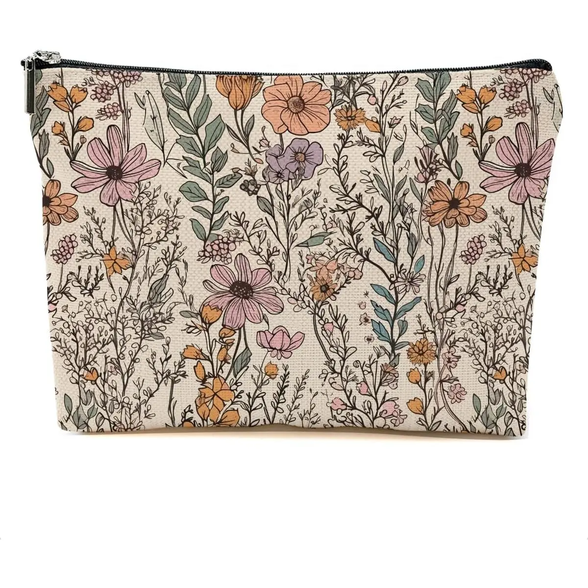 Wildflowers Makeup Bag Floral Garden Flower  Bag Friend Friendship Gifts for Women Girls Sister Coworker Botanical Travel Organizer Zipper Pouch Christmas Thanksgiving Birthday Gifts