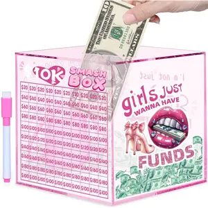 Large Piggy Bank for Adults 10000 Savings Challenge Unbreakable Clear Acrylic Money Saving Box Must Break to Open Cash Saving Pink