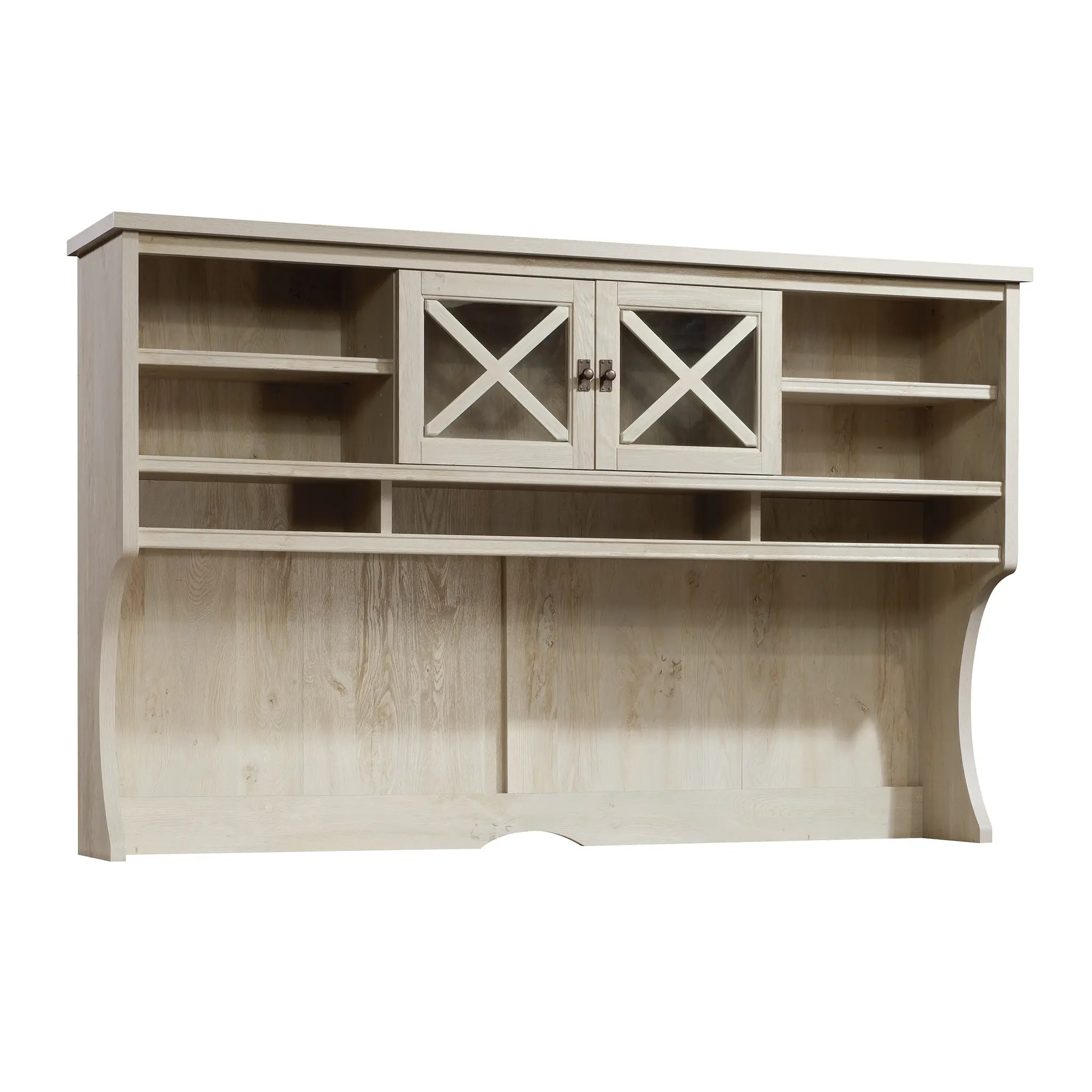 Sauder Costa Hutch - Commercial Office Furniture with Adjustable Shelves, Open Bookshelf, Framed Glass Doors, Cubbyhole Storage, Coastal-Inspired Design, Easy Assembly
