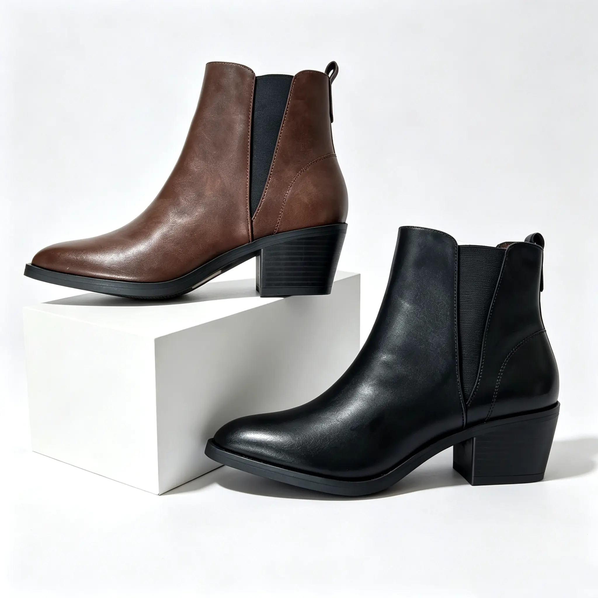 Women's Classic 6 CM Block Heel Ankle Boots, Smooth Delicate Texture, Sleek Ankle-Cut Design, Steady Wear, PU Walking Shoes, Platform Casual All-Season Footwear, Heels for Women - Ballroom, Beads, Polyurethane, Plain, Round, 6Cm, Artificial, Tpr Rubber