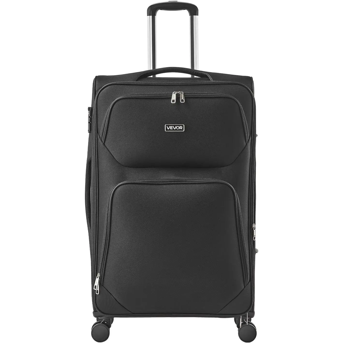 VEVOR Unisex Twill Softside Expandable Checked Luggage, 28-in 360° Spinner Wheels Suitcase with TSA Lock, 19.88x13.39x32.28 in, 230d Fully Lined Interior & Expandable Zippered Pocket, Lightweight Black, 19.88 X 13.39 X 32.28 In