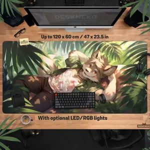 Furry Desk Mat Tropical Wolf Mouse pad xl, Fox Dog Boy Deskmat xxl, cute anime animal hawaii, extra large mousepad xxl, office decor gift, Desk Mat Gifts